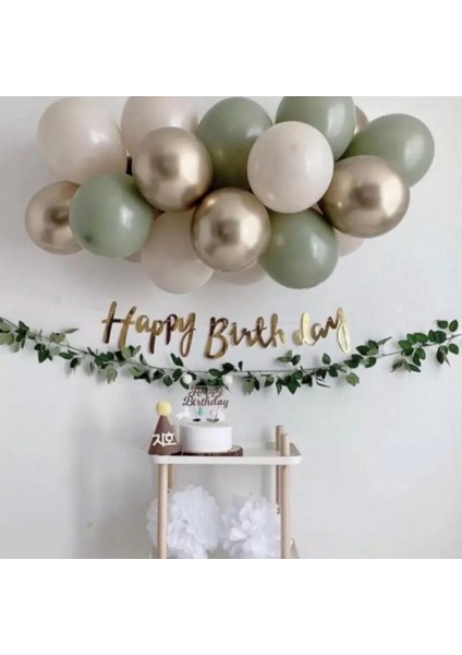 Mini Küf Balon Konsepti - Küf Yeşili Balon Zinciri - 50 Adet Balon Zincir ve Happy Brithday Yazısı