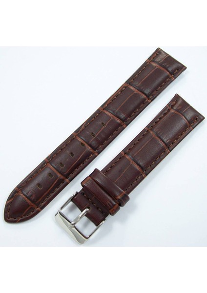 Bizon Deri Saat Kayışı 20MM Kahverengi Saat Kordonu Dikişli Kroko