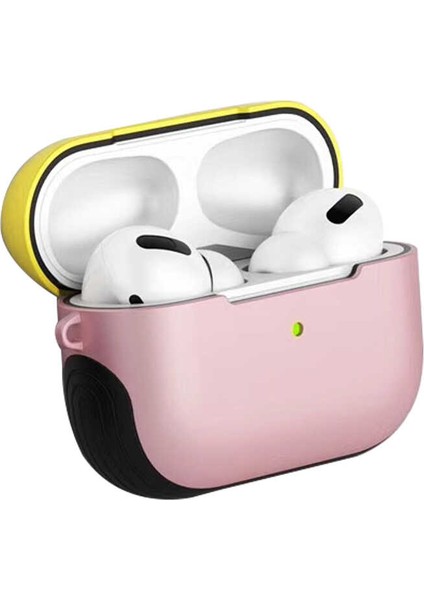 - Apple Airpods Pro - Kılıf Darbelere Karşı Dayanıklı Shockproof Silikon Kılıf - Pembe-Sarı