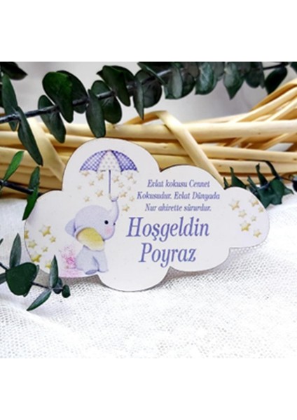 25 Adet Fil Baskılı Bulut Ahşap Magnet Lik Bebek Şekeri