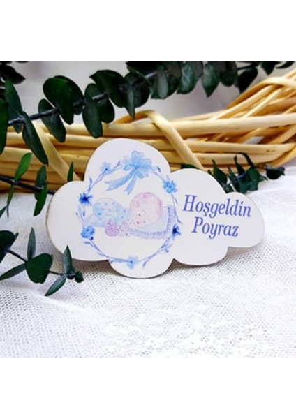 25 Adet Bebek Baskılı Bulut Ahşap Magnet Lik Bebek Şekeri