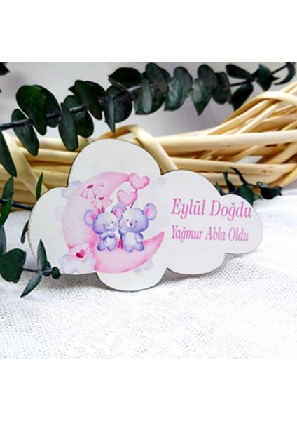 25 Adet Abla Kardeş Baskılı Bulut Ahşap Magnet Lik Bebek Şekeri
