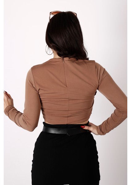 Kadın Önü Çapraz Detaylı Crop Bluz