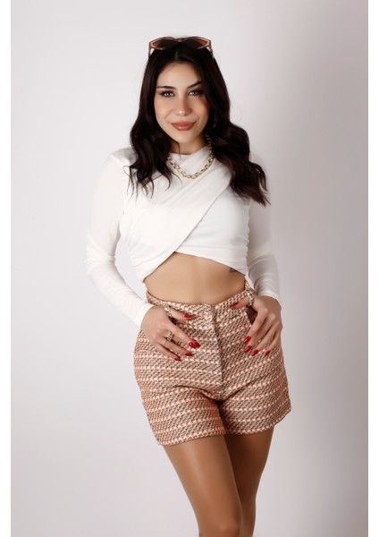 Kadın Önü Çapraz Detaylı Crop Bluz