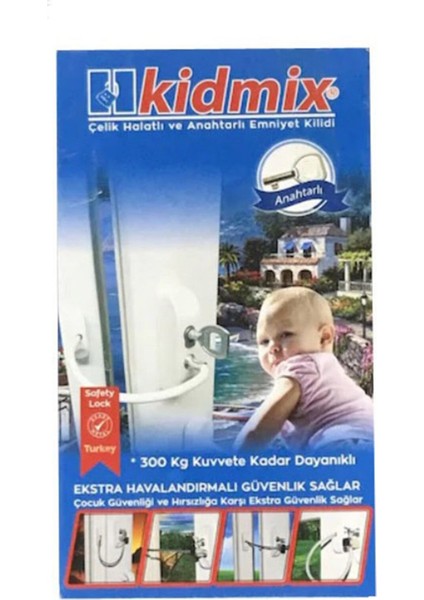 Kidmix Anahtarlı Halatlı Pvc Kapı Pencere Emniyet Pen Kilidi Kidmixpenkilidihalatlı