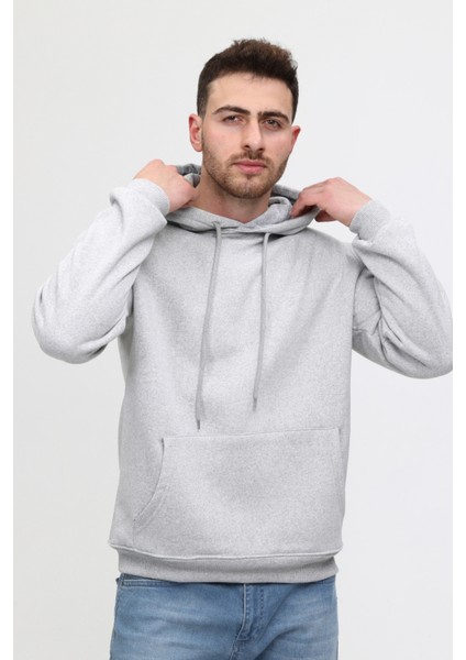 Gri Üç Iplik Ünisex Kapüşonlu Sweatshirt