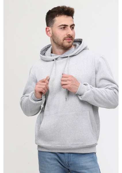 Gri Üç Iplik Ünisex Kapüşonlu Sweatshirt