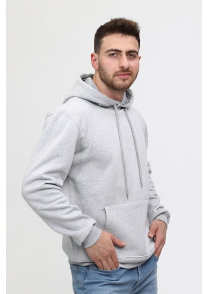 Gri Üç Iplik Ünisex Kapüşonlu Sweatshirt