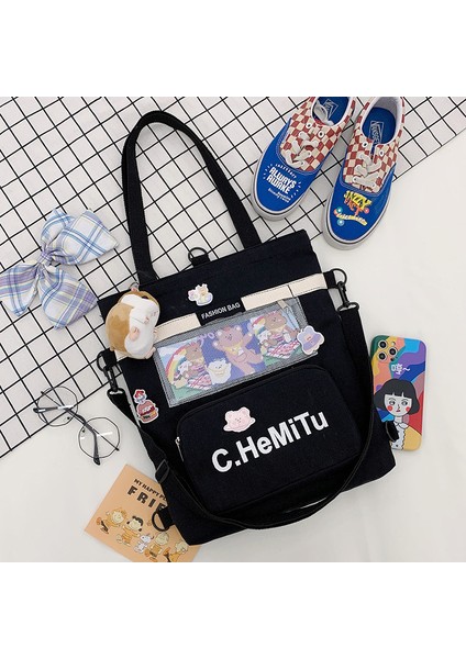 Tuval Kız Çapraz Büyük Kapasiteli Omuz Çantası (Yurt Dışından)