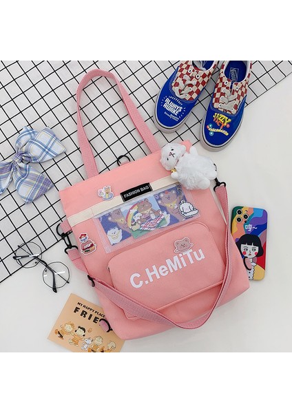 Tuval Kız Çapraz Büyük Kapasiteli Omuz Çantası (Yurt Dışından)