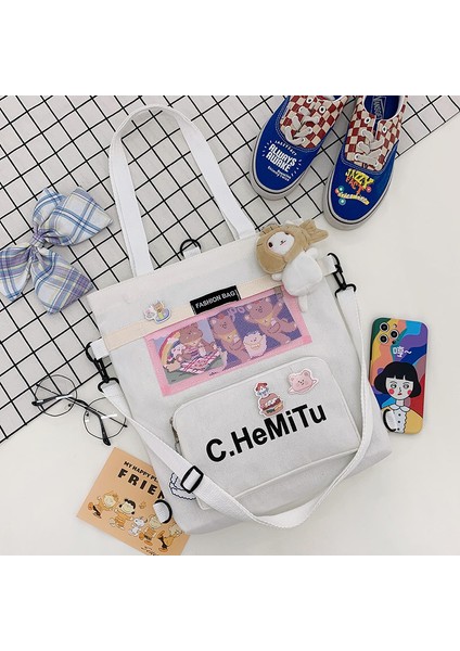 Tuval Kız Çapraz Büyük Kapasiteli Omuz Çantası (Yurt Dışından)