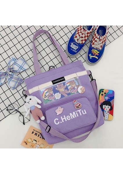 Tuval Kız Çapraz Büyük Kapasiteli Omuz Çantası (Yurt Dışından)