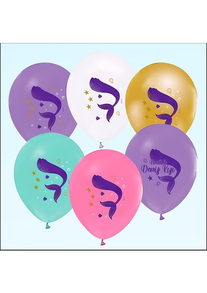 Pırıltılı Deniz Kızı Balon 30 cm 6 Adet