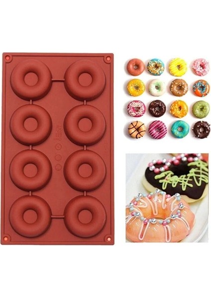 Donut Silikon Kek Kalıbı 8'li Pembe Renk