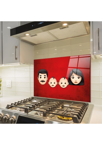 Emoji Ailesi | Anne & Baba & Çocuklar | Cam Ocak Arkası Koruyucu |