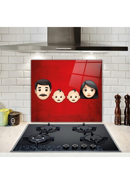 Emoji Ailesi | Anne & Baba & Çocuklar | Cam Ocak Arkası Koruyucu |