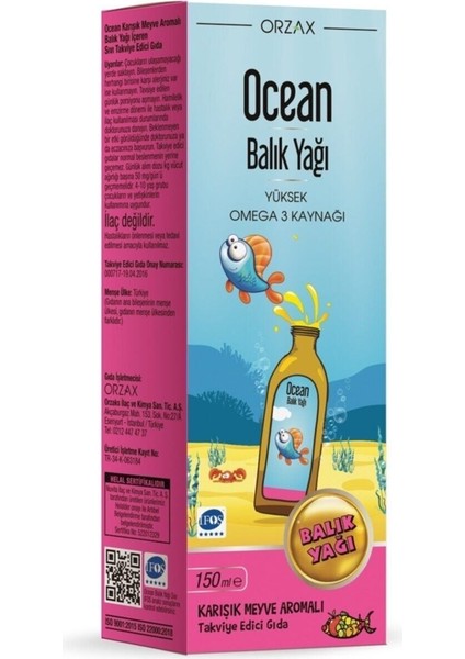 Ocean One Ocean Balık Yağı Karışık Meyve Aromalı Şurup 150ML