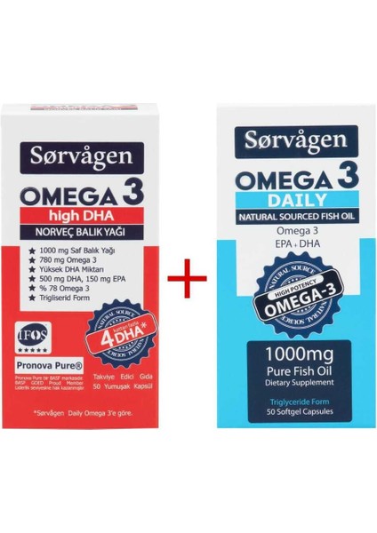 Omega 3 High Dha Saf Norveç Balık Yağı 100 Mg ve Adet Omega 3 Daily Saf Balık Yağı 50 Kaps