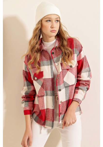 3854 Ekose Desen Çift Cepli Gömlek - Nar indirimleri