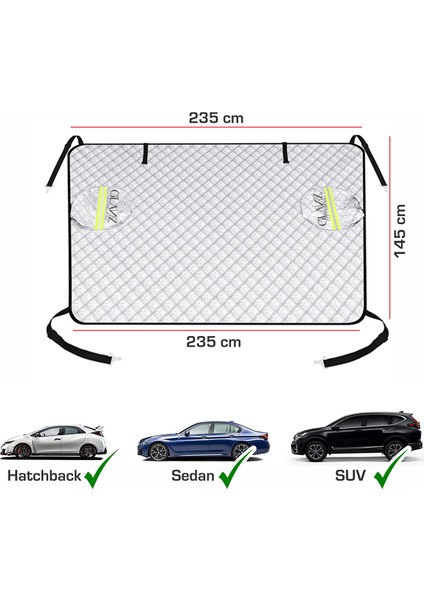 Kar Yorganı, Don ve Buzlanma Önleyici Kalın Araba Cam Üstü Örtü Su Geçirmez Ön Yan Cam Koruma Örtüsü