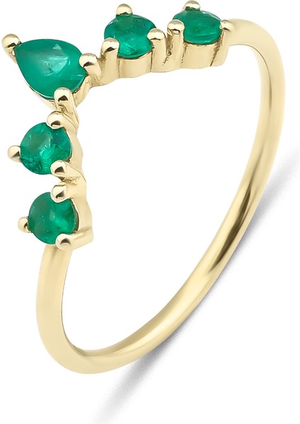 14 Ayar Altın Doğal Zümrüt Taç Yüzük KRS0012-14GR