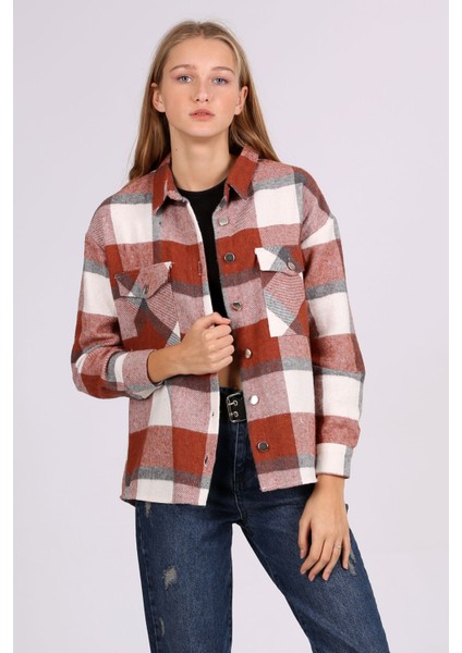 3854 Ekose Desen Çift Cepli Gömlek - Kiremit