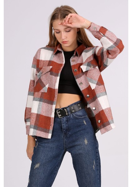 3854 Ekose Desen Çift Cepli Gömlek - Kiremit fiyatları