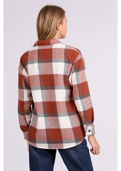 3854 Ekose Desen Çift Cepli Gömlek - Kiremit fırsatları