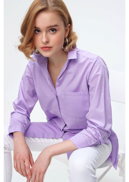 3879 Oversize Cepli Gömlek - Lila