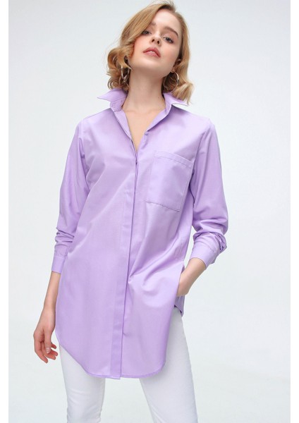 3879 Oversize Cepli Gömlek - Lila