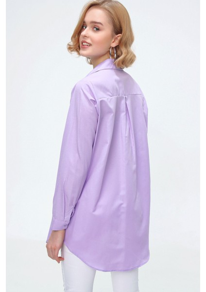 3879 Oversize Cepli Gömlek - Lila