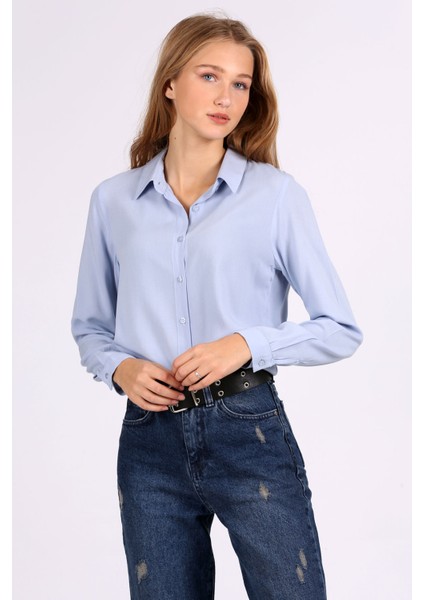 3785 Viskon Gömlek - Açık Mavi