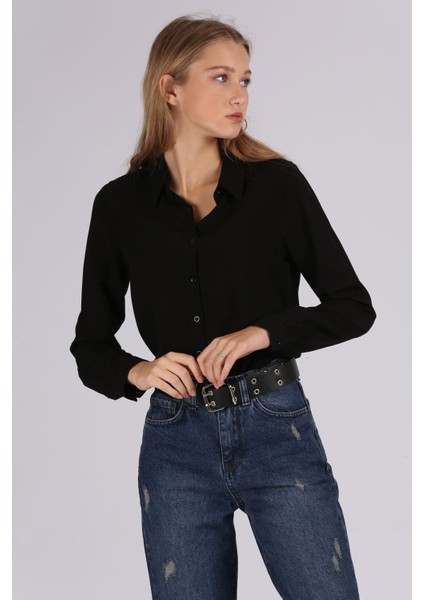 3785 Viskon Gömlek - Siyah