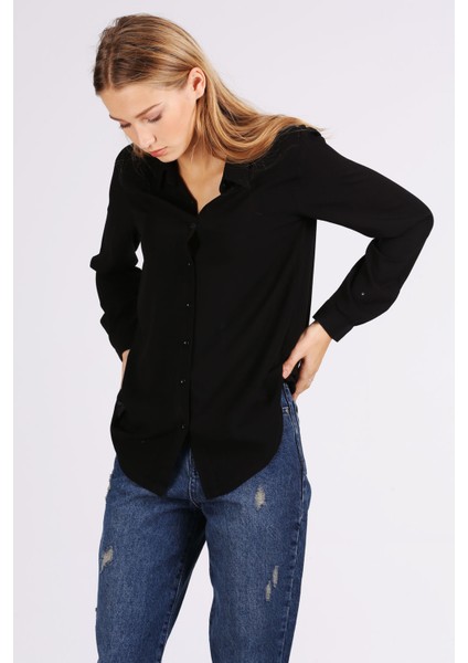 3785 Viskon Gömlek - Siyah fırsatları