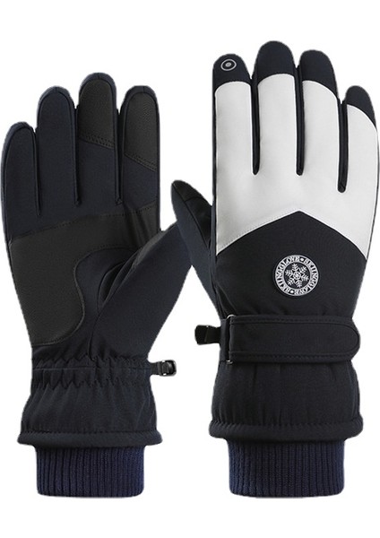 Lovehome Kadın Pamuklu Rüzgar ve Su Geçirmez Dokunmatik Kayak Eldiveni - Siyah/beyaz (Yurt Dışından)