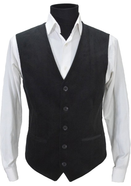 Erkek Yelek V Yaka Siyah Kadife 50450