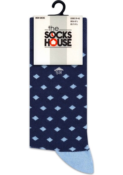 The Socks House Kadın Çift Kat Bambu Lacivert Elmas Desenli Çorap