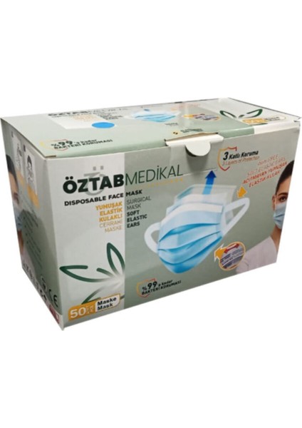 Cerrahi Yüz Maskesi - Elastik Kulaklıklı - Beyaz - 50 Adetlik Paket