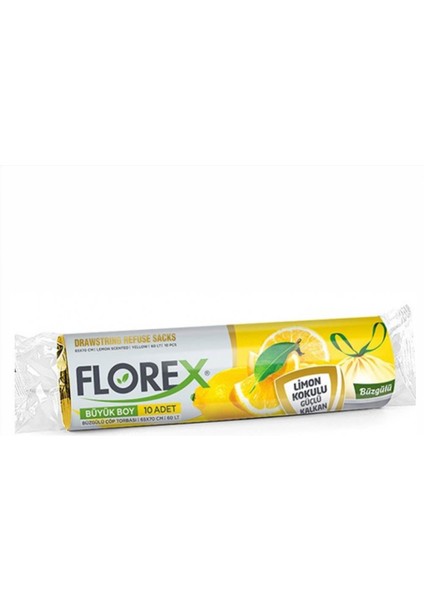 60 Litre Büzgülü Limon Kokulu Sarı Çöp Torbası Poşeti / 65 x 70 Cm. - 10 Adetlik 10 Rulo