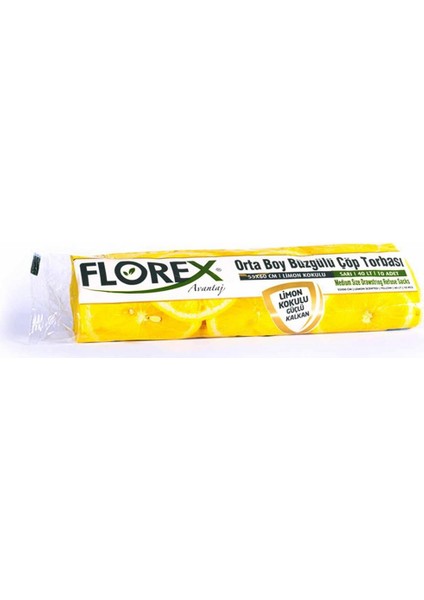 40 Litre Büzgülü Limon Kokulu Sarı Çöp Torbası Poşeti / 55 x 60 Cm. - 10 Adetlik 3 Rulo