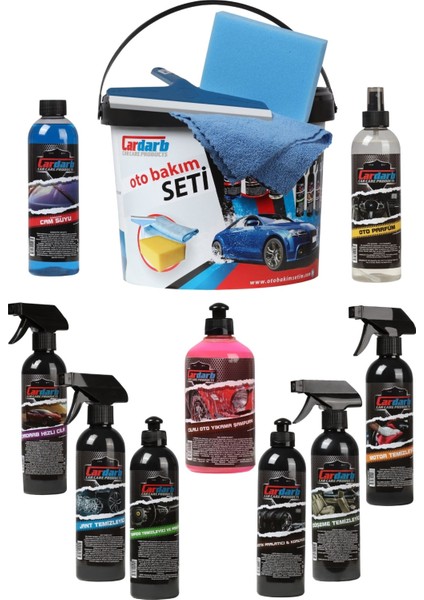 Oto Bakım Seti 13 Parça 500 ml Cilalı Oto Şampuan ve 10 Lt Yıkama Kovası İçerir