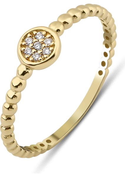 14 Ayar Altın Taşlı Minimal Yuvarlak Yüzük KRS046-14GRZ