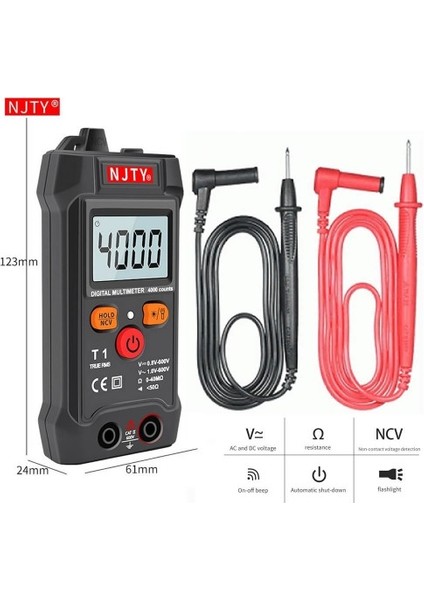Roba Njty T1 Dijital Multimetre True Rms Ncv 600V Mini Cep El Tipi Voltmetre Ac Dc Voltaj Direnç Buzzer