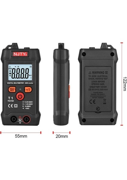 Roba Njty T1 Dijital Multimetre True Rms Ncv 600V Mini Cep El Tipi Voltmetre Ac Dc Voltaj Direnç Buzzer