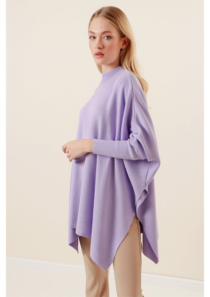 15783 Yırtmaçlı Panço Kazak - Lila