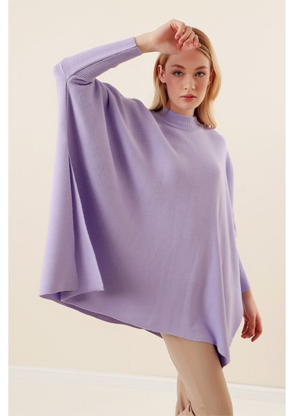 15783 Yırtmaçlı Panço Kazak - Lila fırsatları