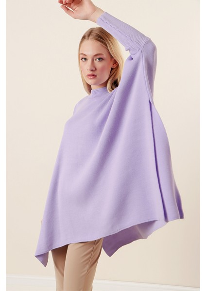 15783 Yırtmaçlı Panço Kazak - Lila indirimleri