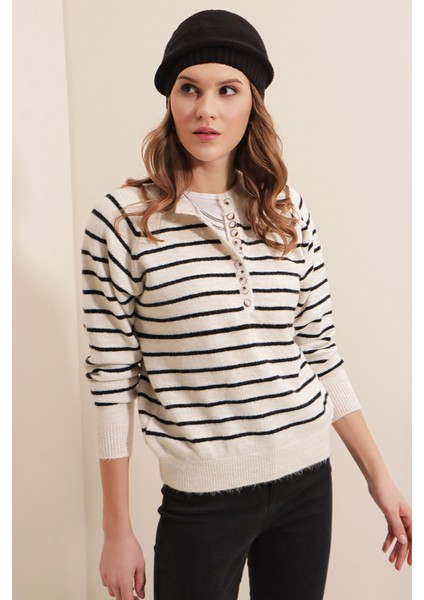 15808 Düğmeli Kazak - Beyaz modelleri