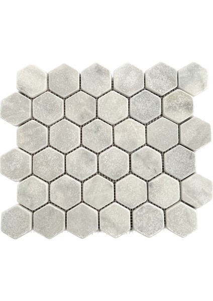 Doğaltaş Fileli 2" Hexagon Carrara Eskitme Mermer Mozaik