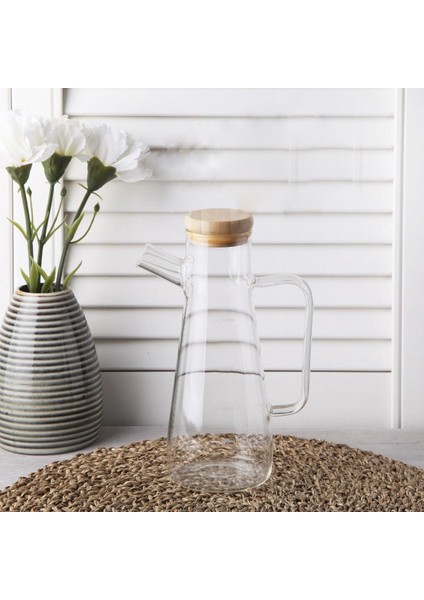 Borosilikat Camlı Bambu Kapaklı 900ML Yağlık Sirkelik